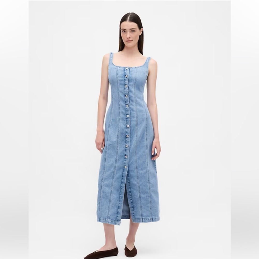 Gap NWT Denim Seamed Button-Front Maxi Dress JUMPER MP